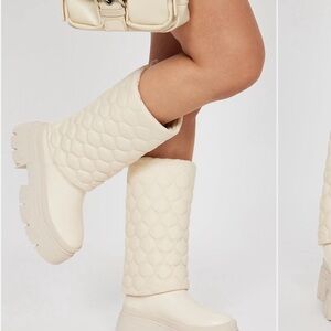 Cream Quilted Women's Boots